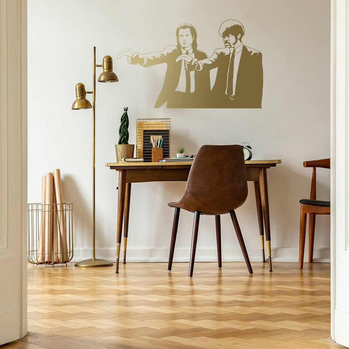 Retro movie duo street art wall sticker displayed in a home office.