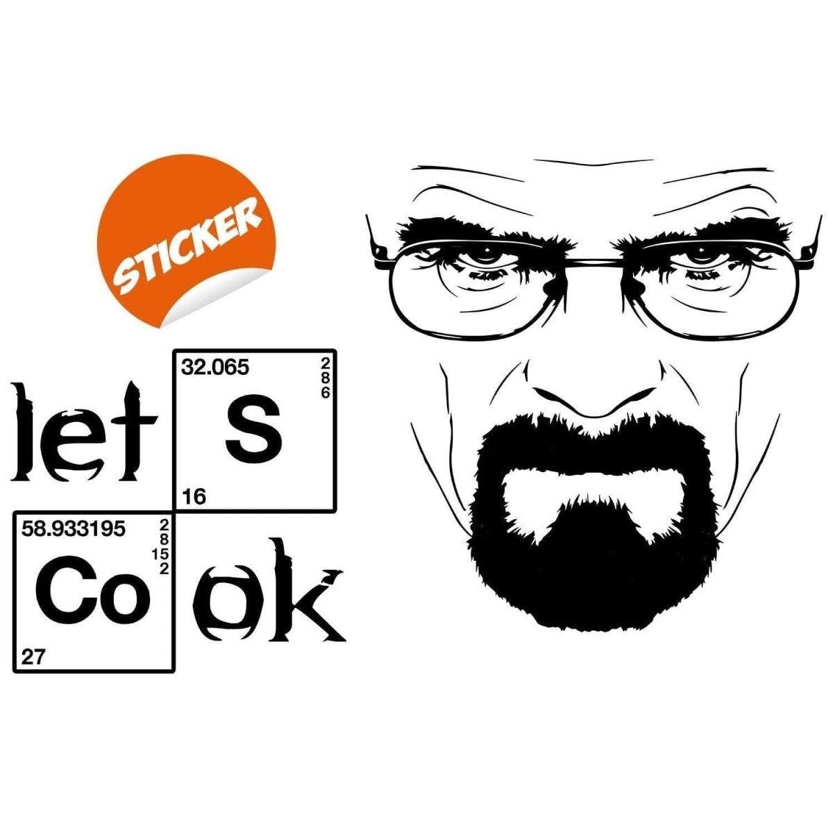 Let's Cook wall sticker with a chemistry-themed character portrait.