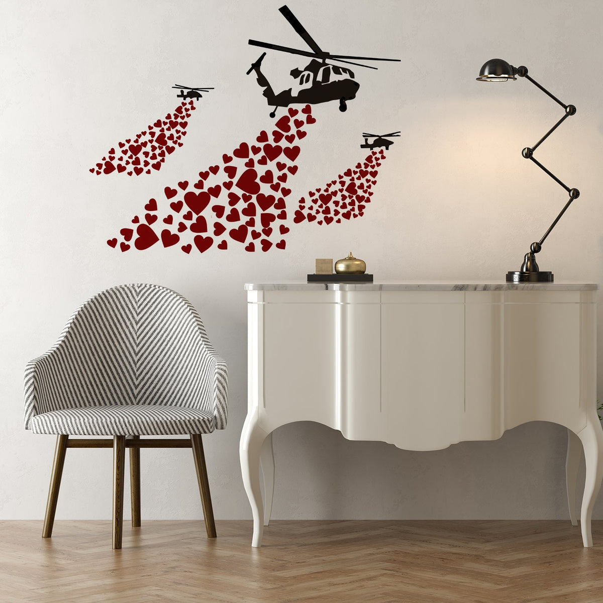 Alternate gallery view of Artist Vinyl Wall Decal Helicopter with Hearts.
