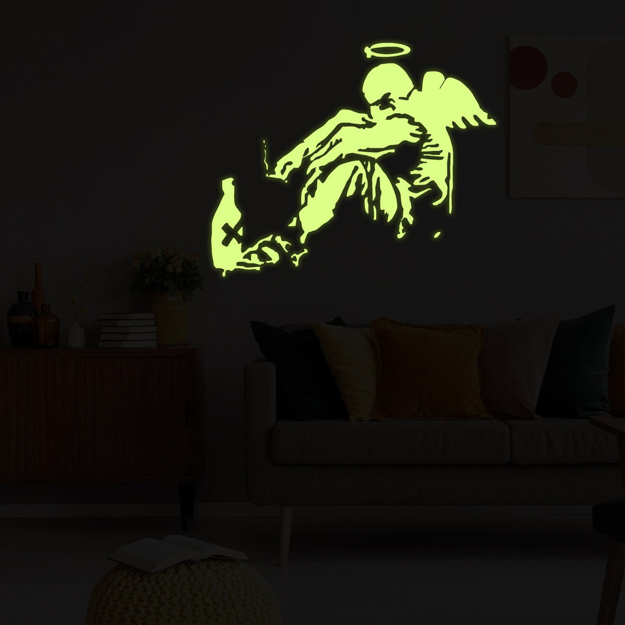 Alternate product presentation of Glow In Dark Artist Fallen Angel Wall Sticker.