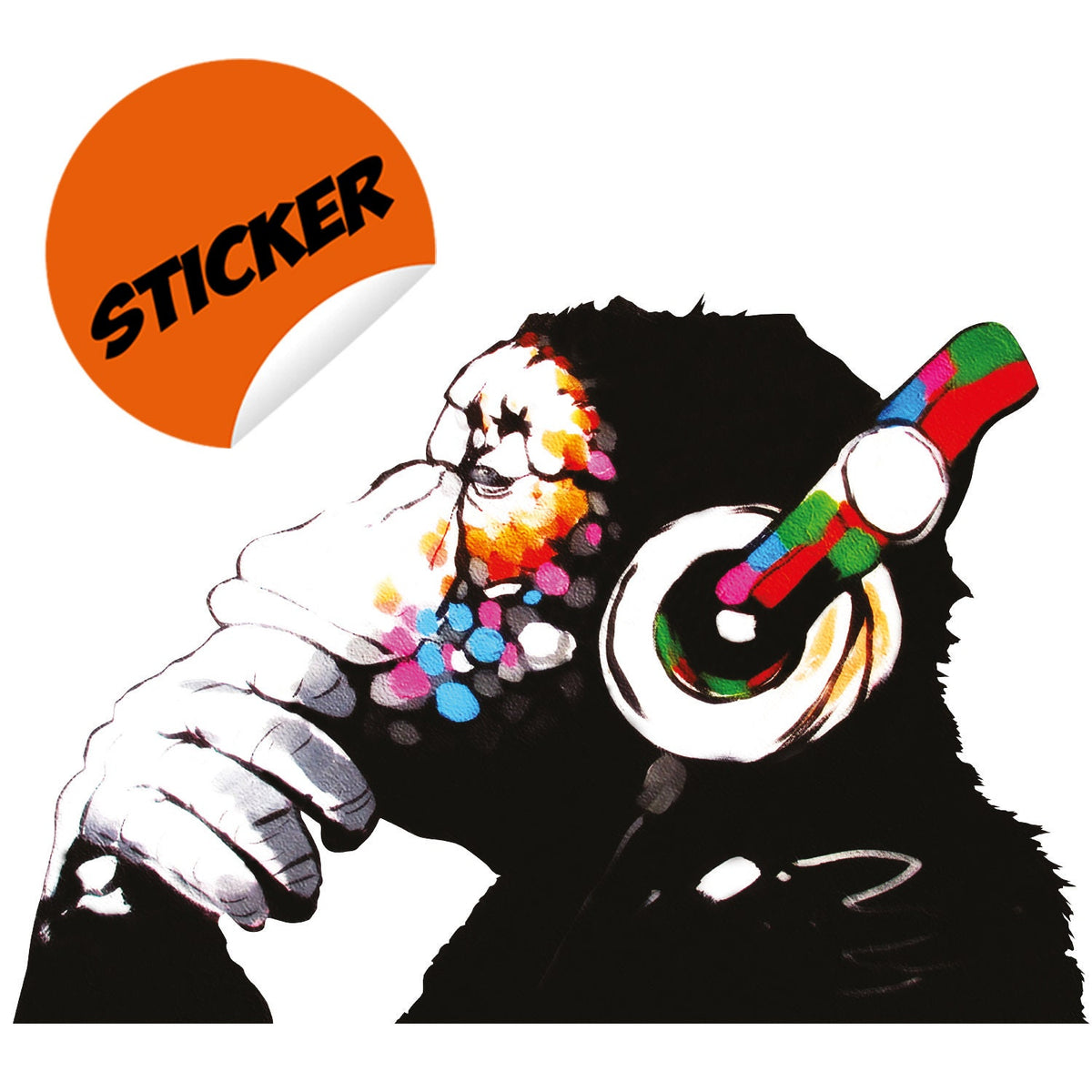 Banksy Thinking Monkey Sticker - Art Vinyl Street Dj Baksy Wall Decal.