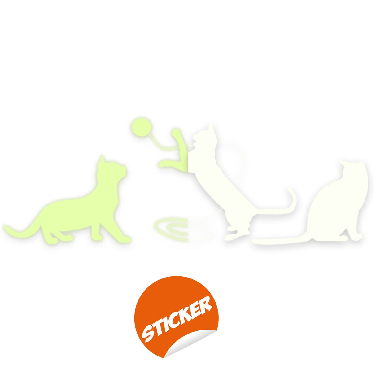 Glow In Dark Big Cat Wall Sticker - Furry Kitten Cute Kitty Vinyl Pet Silhouette Decal.