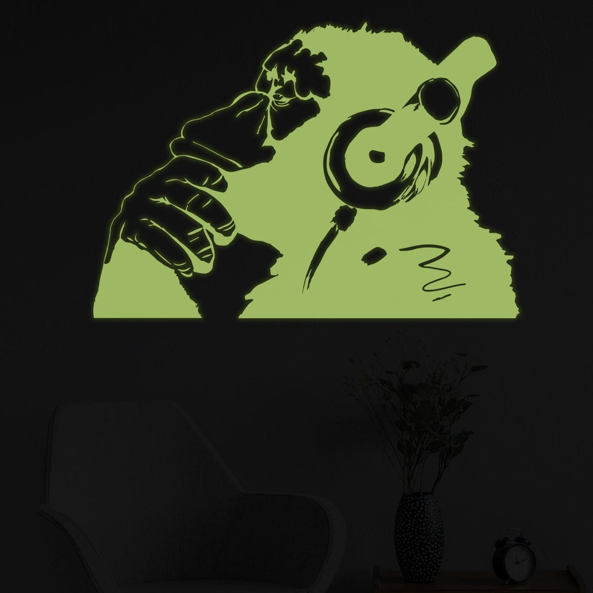 Additional product view of Artist Glowing Vinyl Wall Decal Monkey With Headphones.