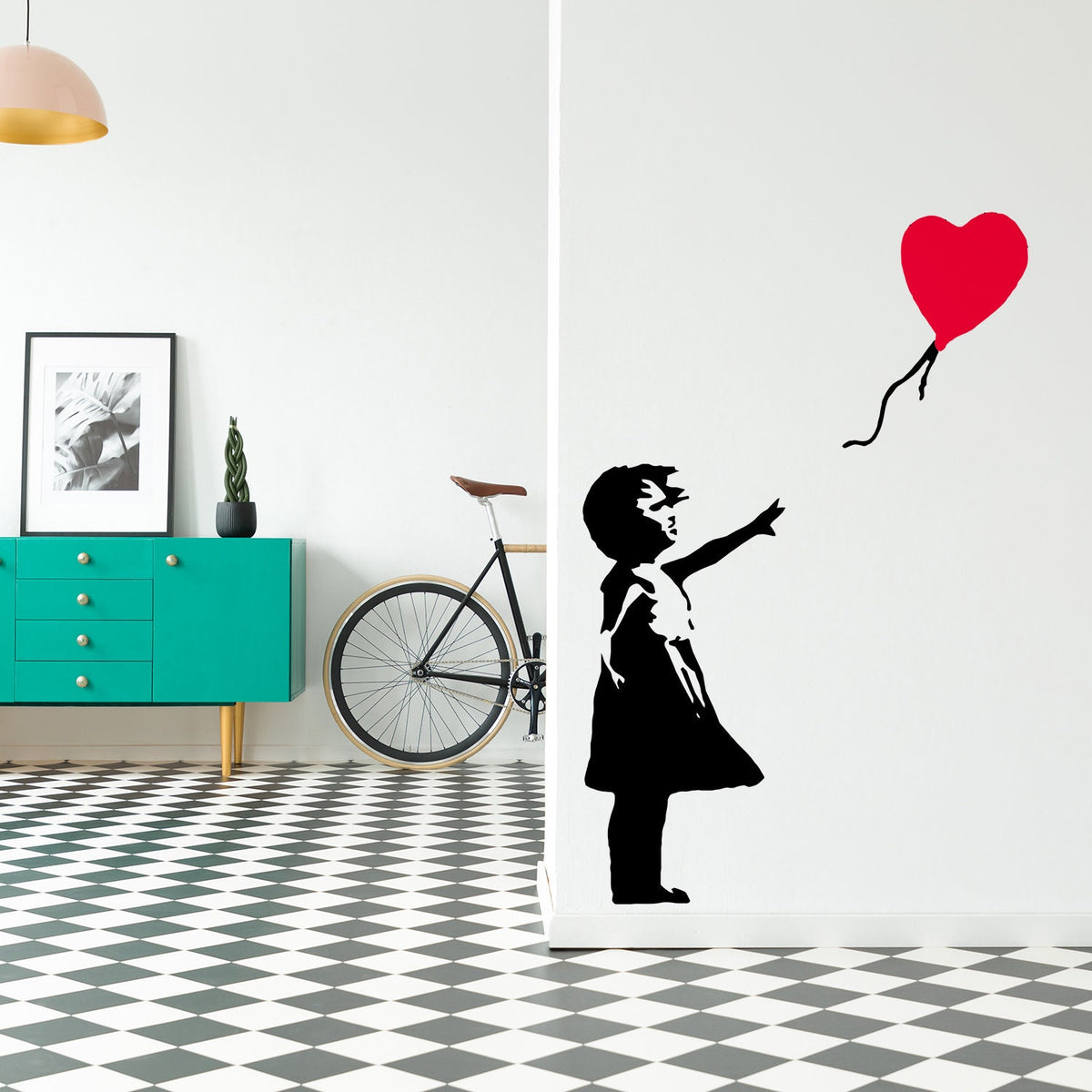 Alternate product presentation of Artist Girl With Heart Balloon Wall Sticker.