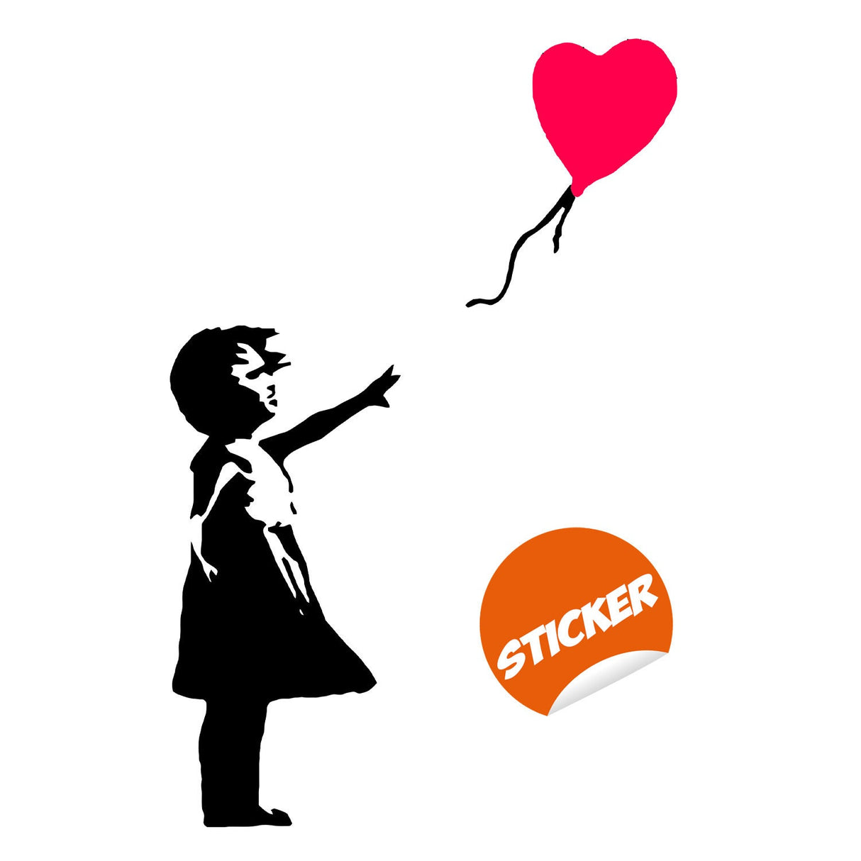 Girl with heart balloon graffiti wall decal.