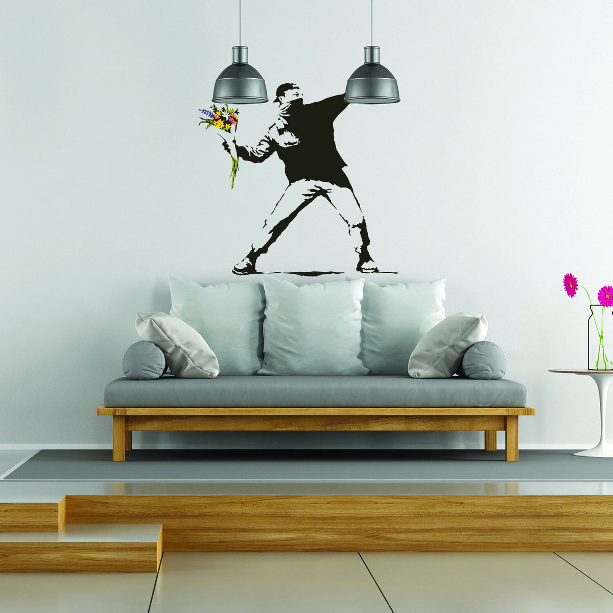 Alternate product presentation of Artist Flower Throw Wall Vinyl Sticker.