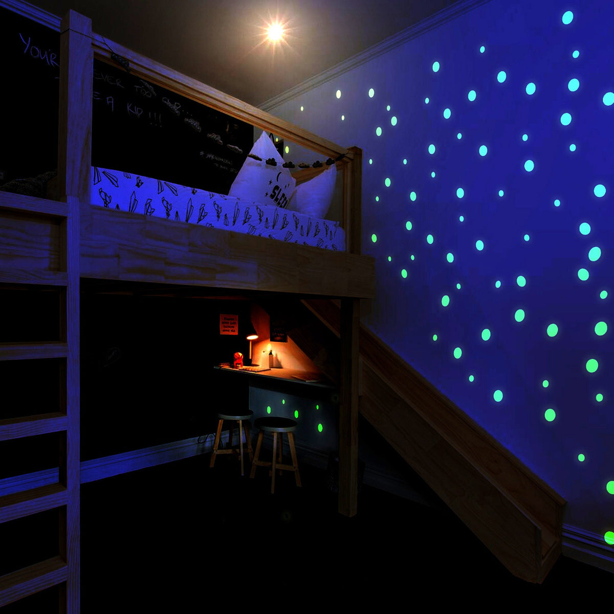 Product gallery view of 257x Glow In The Dark Circle Stars Wall Stickers.