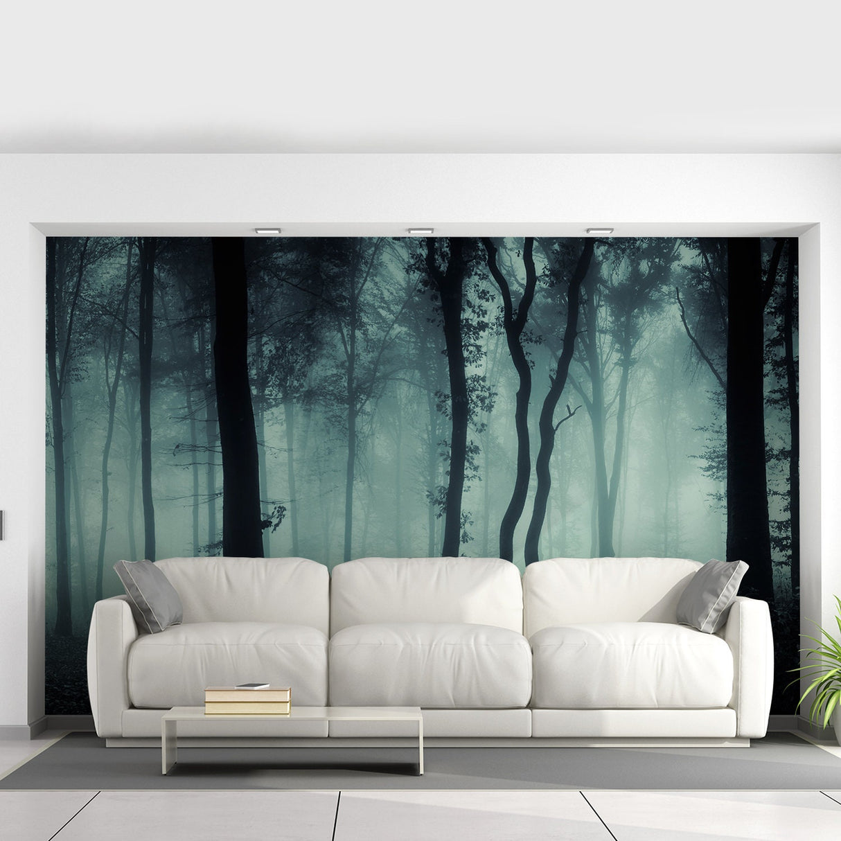 Alternate product presentation of Foggy Forest Wallpaper Sticker Mural.