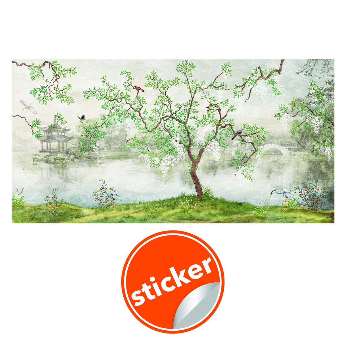 Toile Bedroom Chinoiserie Wallpaper Garden Vintage Sticker - Grey Adhesive Wall Paper Print Home Decor.