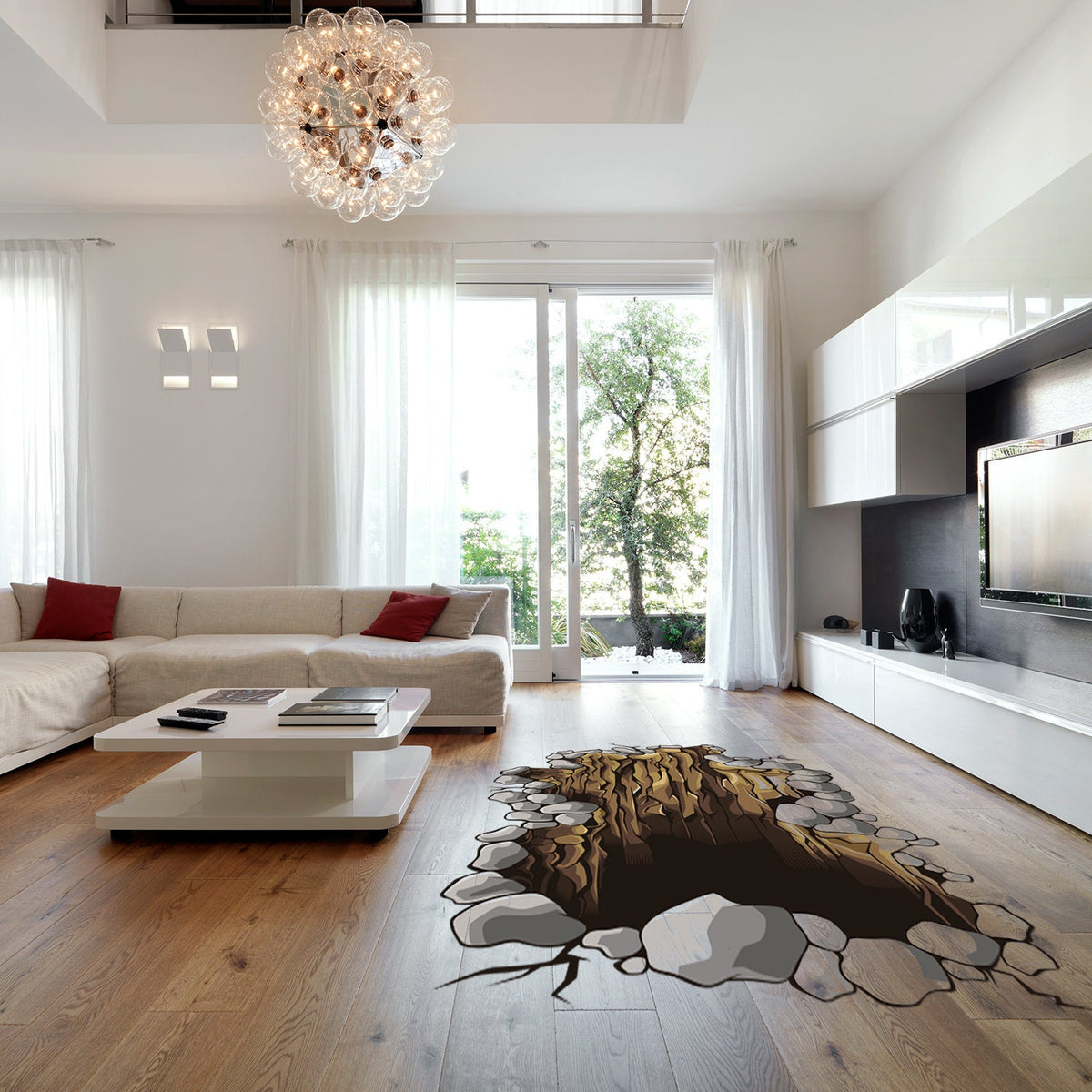 Product presentation view of 3d Floor Porthole Sticker.