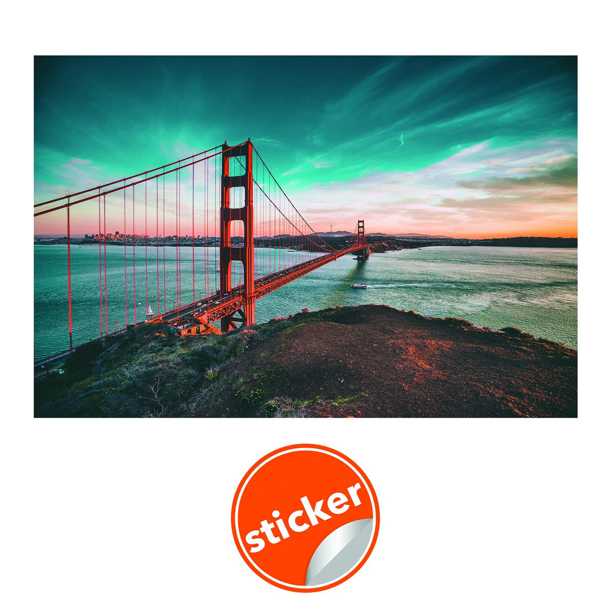 California Golden Gate Bridge Wallpaper Sticker - Wall Cover Art San Francisco Vinyl Print Room Decal.