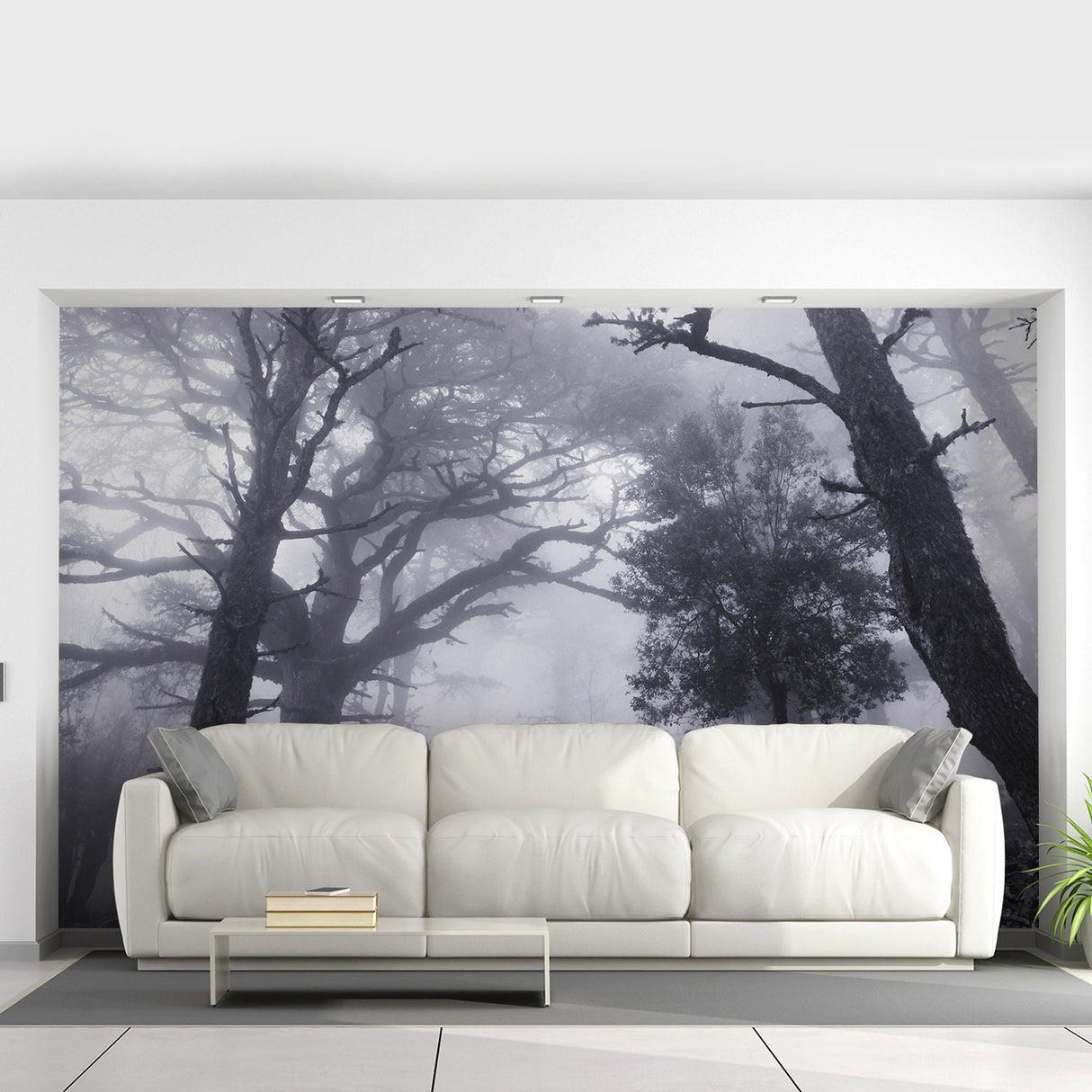 Alternate product presentation of Foggy Forest Wallpaper Decal.