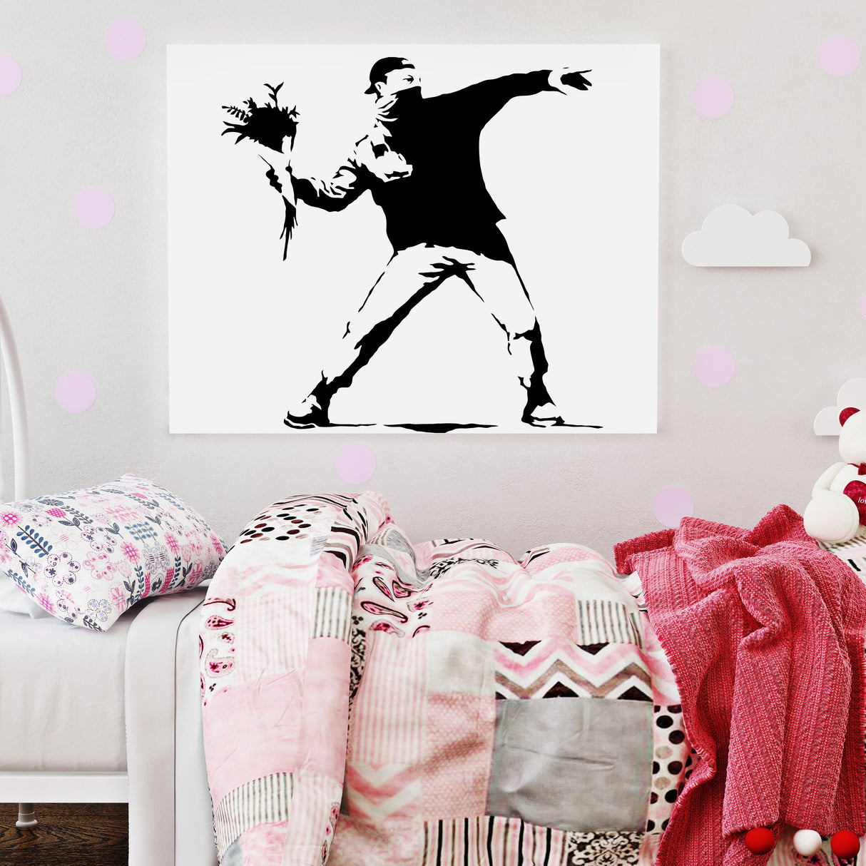 Alternate product presentation of Artist Flower Thrower Wall Decal.