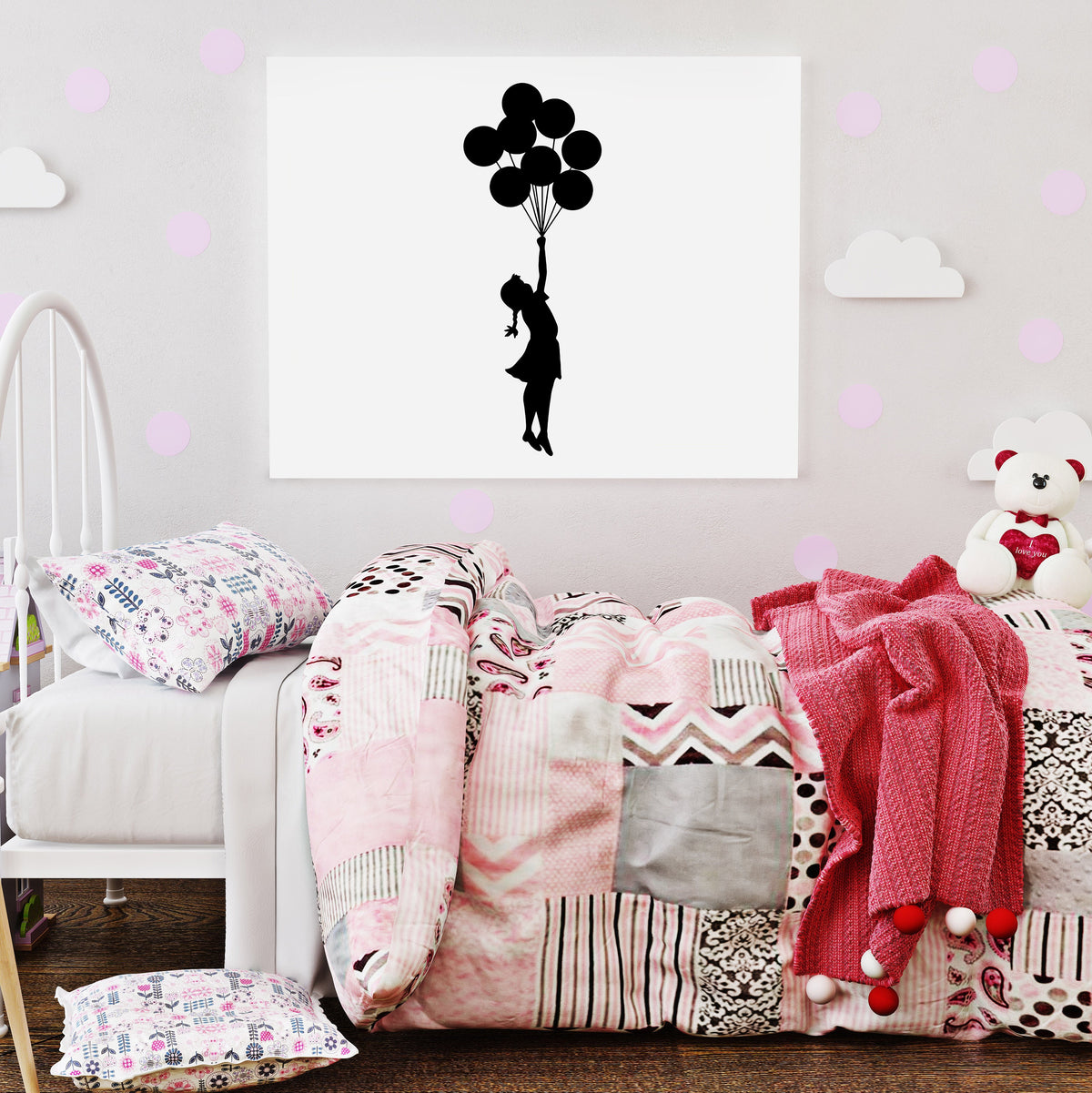 Alternate product presentation of Artist Girl With Balloons Wall Decal.