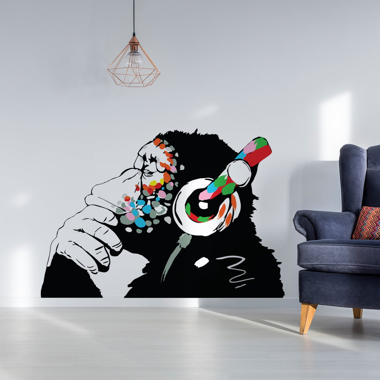 Additional product detail of Artist Monkey With Headphones Wall Sticker.