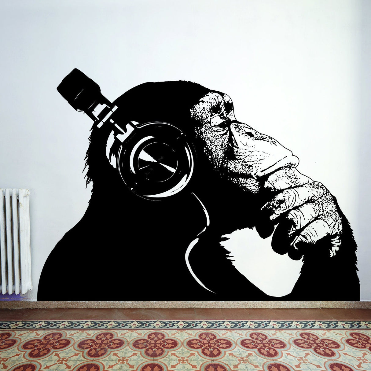 Alternate product presentation of Artist Monkey With Headphones Wall Sticker.