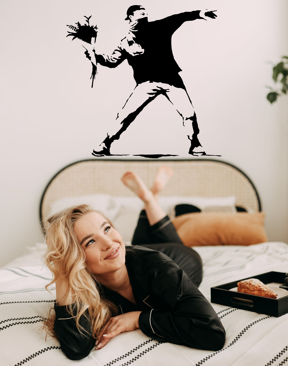 Flower thrower graffiti wall sticker.
