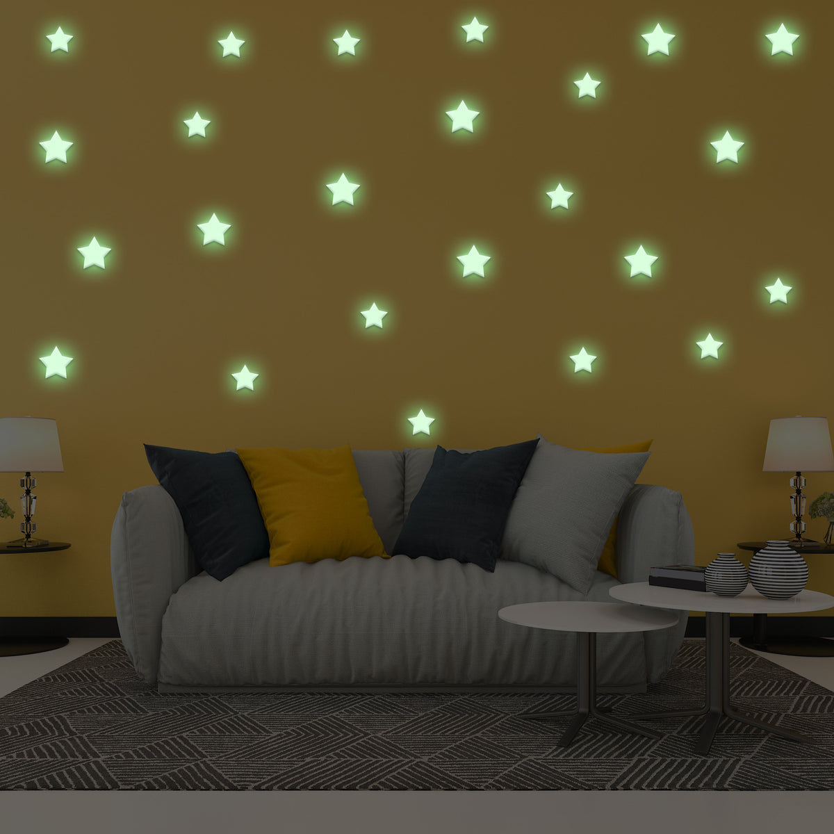 Product presentation view of 850 pcs Glow In The Dark Stars Stickers.