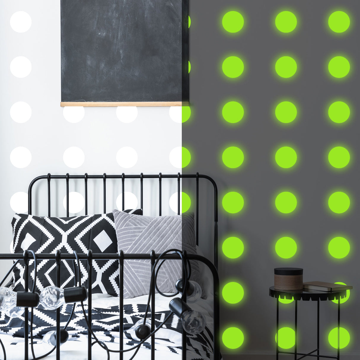 Product presentation view of 40x Glow In Dark Dots Wall Stickers.