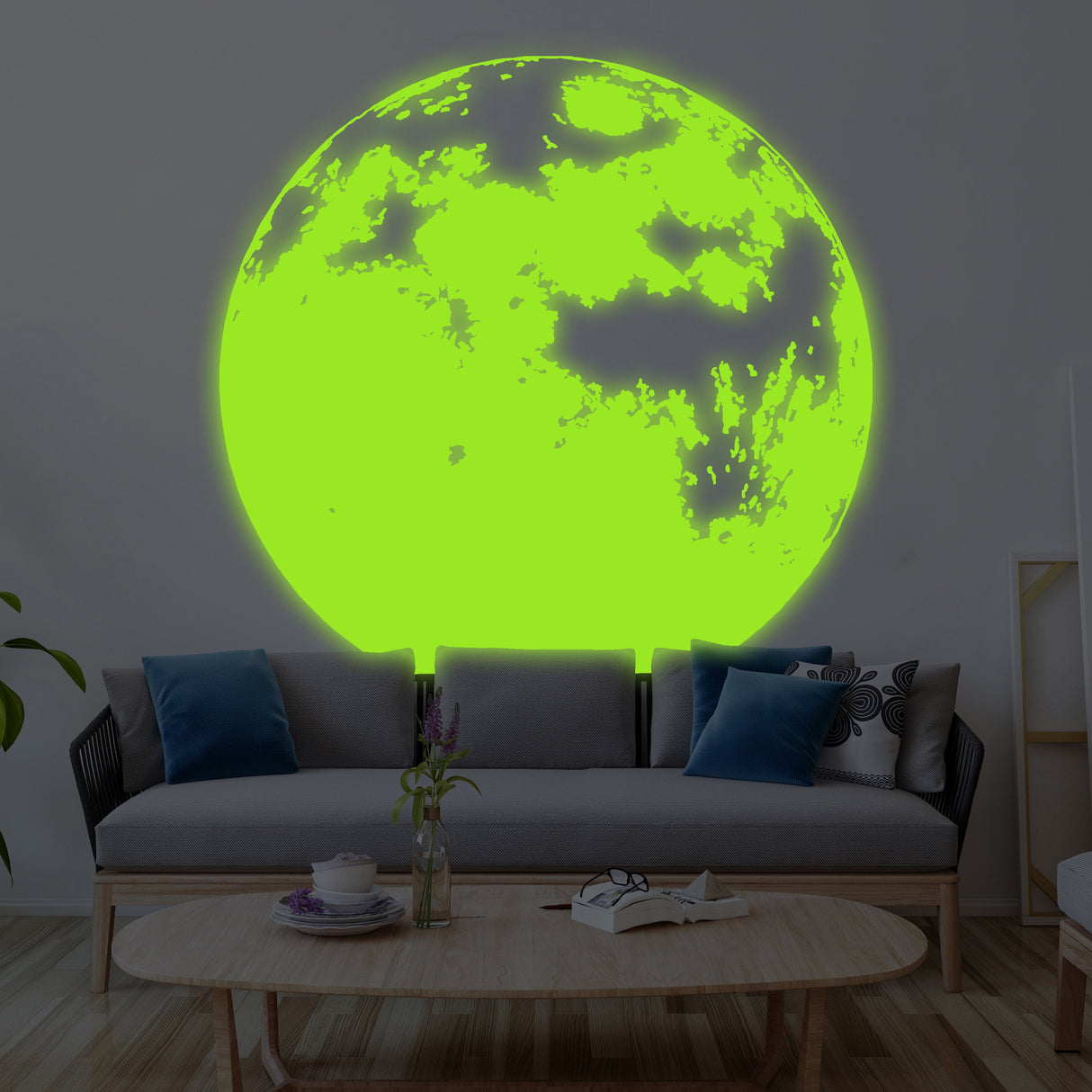 Glow In Dark Moon Wall Decor Decal - Nigh Light Full Large Sticker For Nursery Baby Kids Room