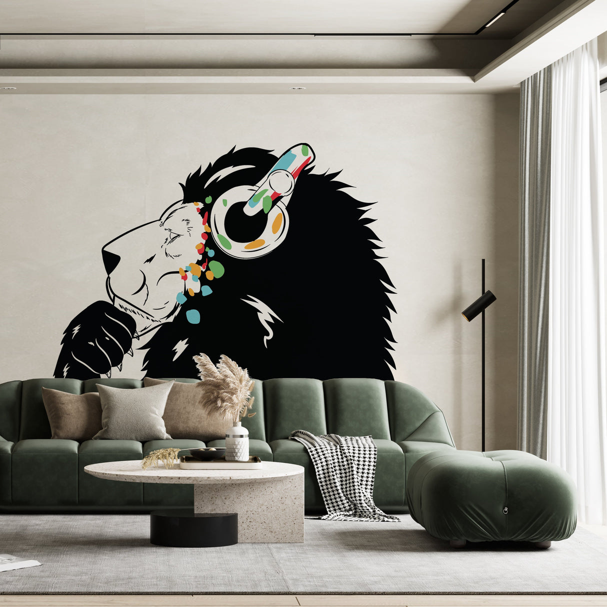 Lion in Headphones Stickers - Inspired by Banksy Graffiti Wall Decal.