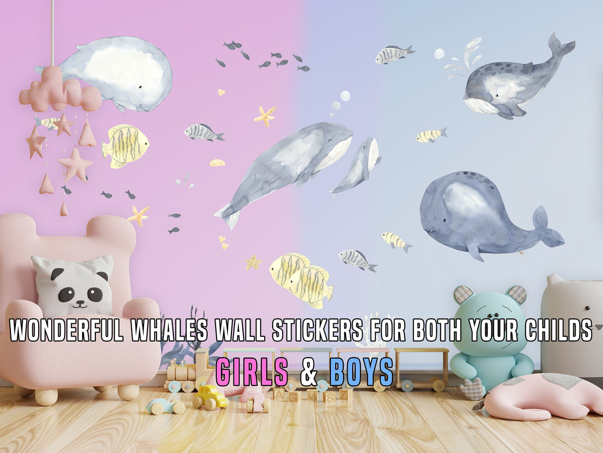 Alternate gallery view of Sea Whales Wall Sticker For Kids Room Decor.
