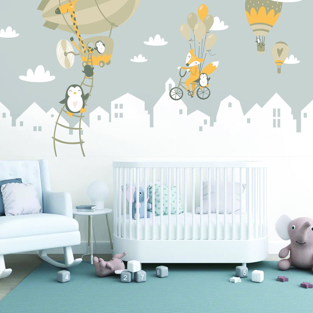 Product detail view of Penguins And Fox Wall Stickers For Kids.