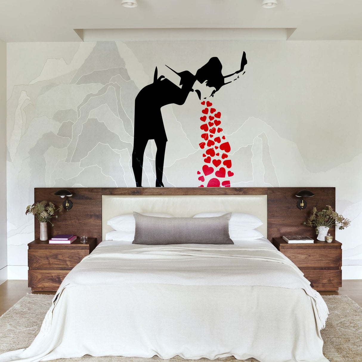 Alternate product presentation of Artist Love Sick Girl With Hearts Wall Decal.