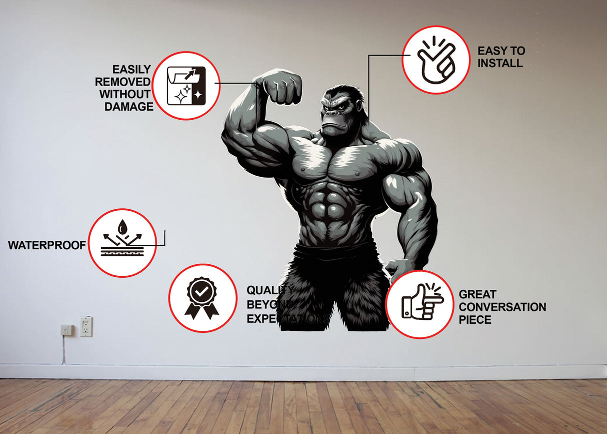 Gym Wall Decal Muscled Gorilla - Power Fitness Vinyl Sticker.