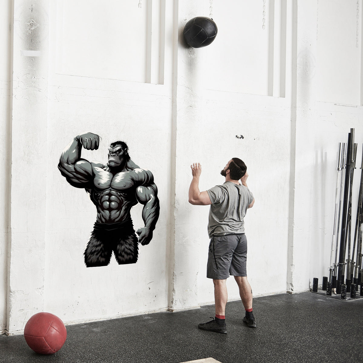 Alternate product view of Gym Wall Decal Muscled Gorilla.