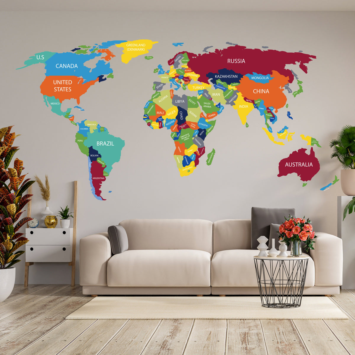 Product gallery view of Large World Map Wall Decal.
