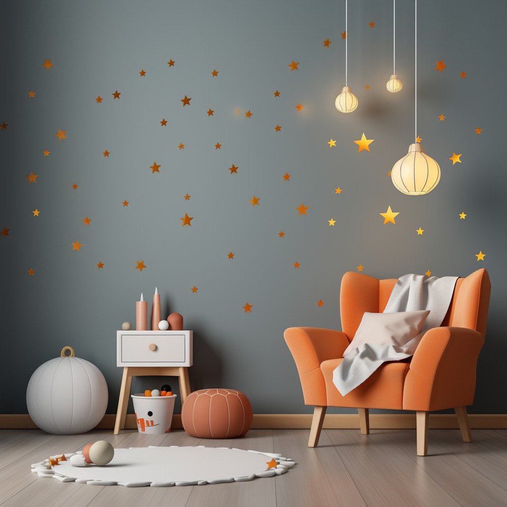 Product detail view of 200x Gold Stars Wall Vinyl Stickers.