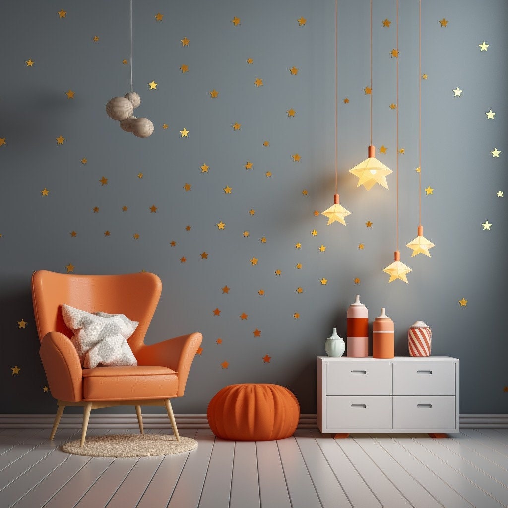 200x Gold Stars Wall Vinyl Stickers - Elegant Peel and Stick Decals Decor for Ceiling and Walls and Bedroom.