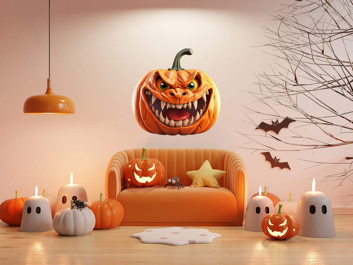 3D Evil Laughing Pumpkin Decal - Halloween Scary Vinyl Wall Sticker