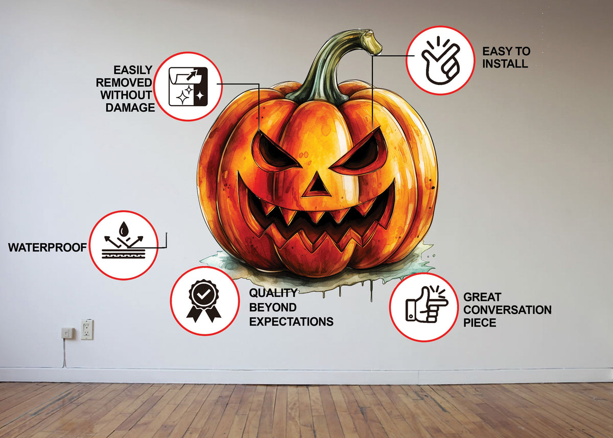 Laughing Pumpkin Decal - Halloween Scary Evil Face Vinyl Wall Sticker.