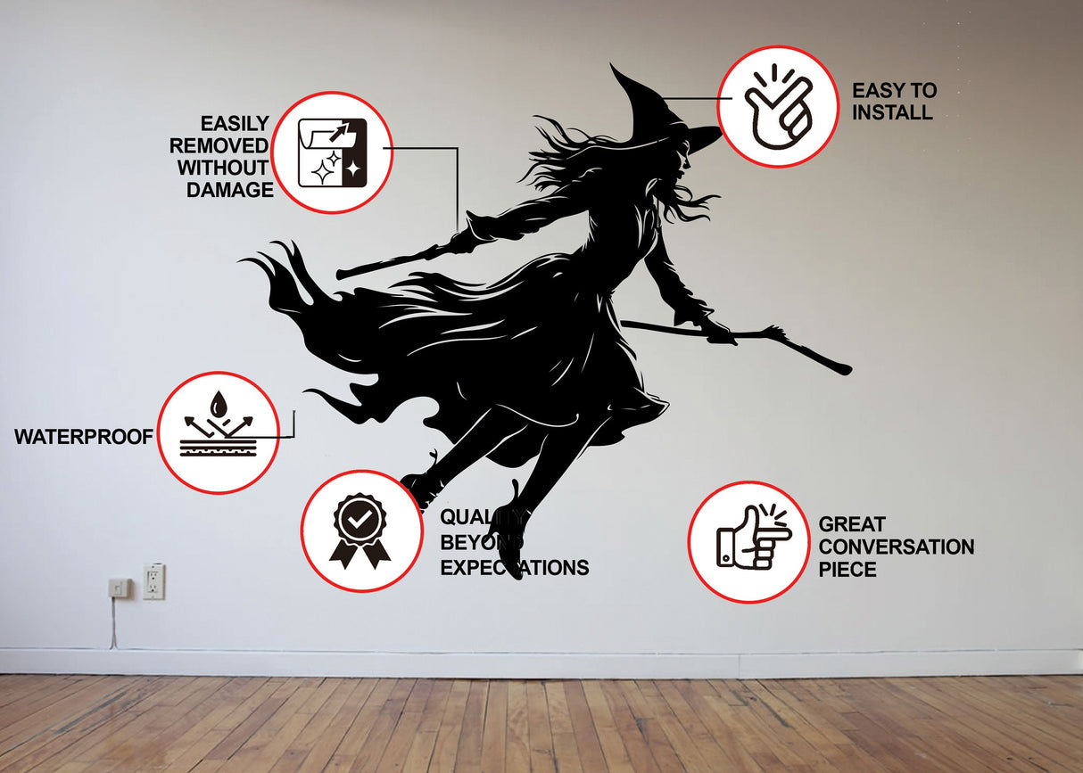 Halloween flying witch silhouette for window decor.