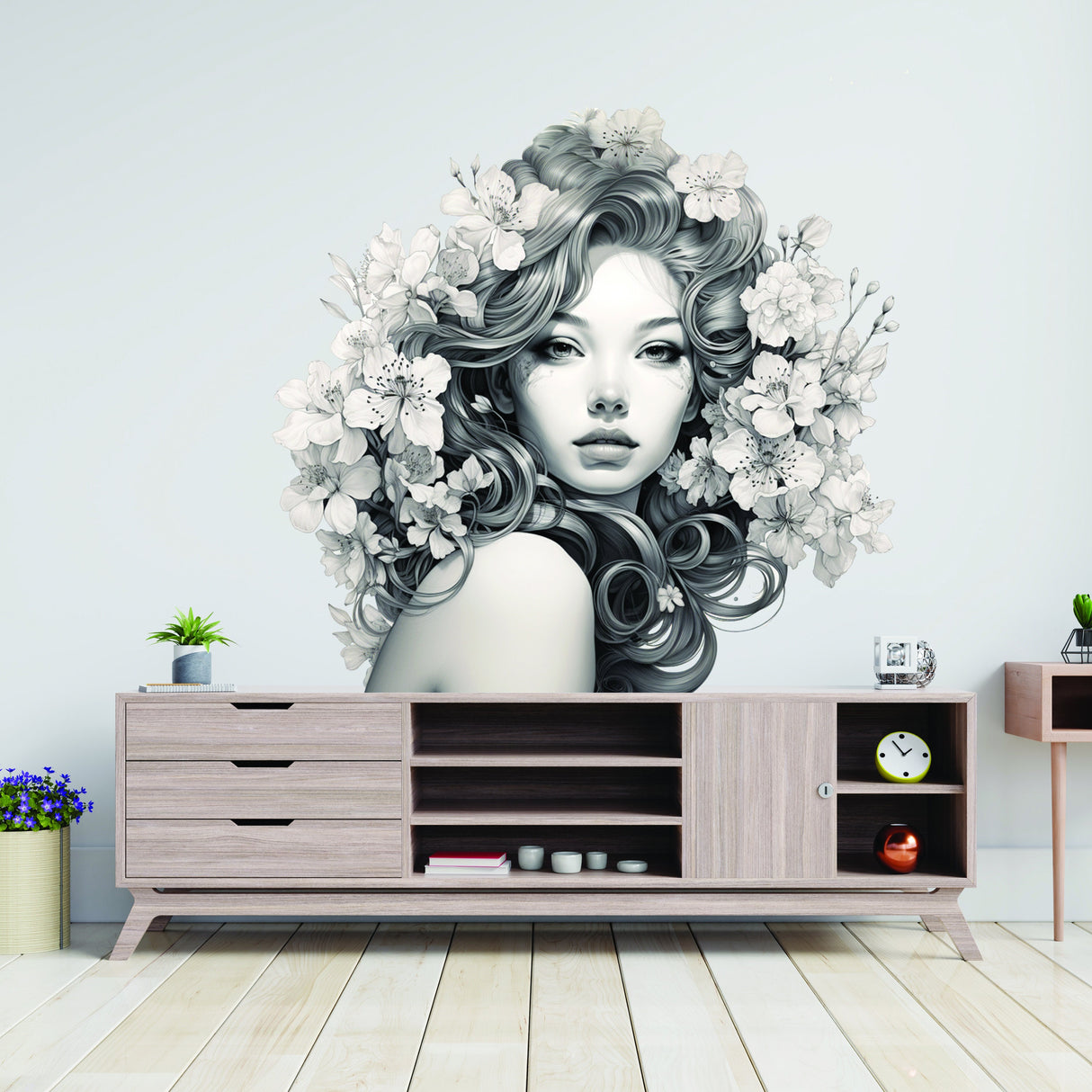 Botanical woman silhouette wall decal shown in an alternate product view.