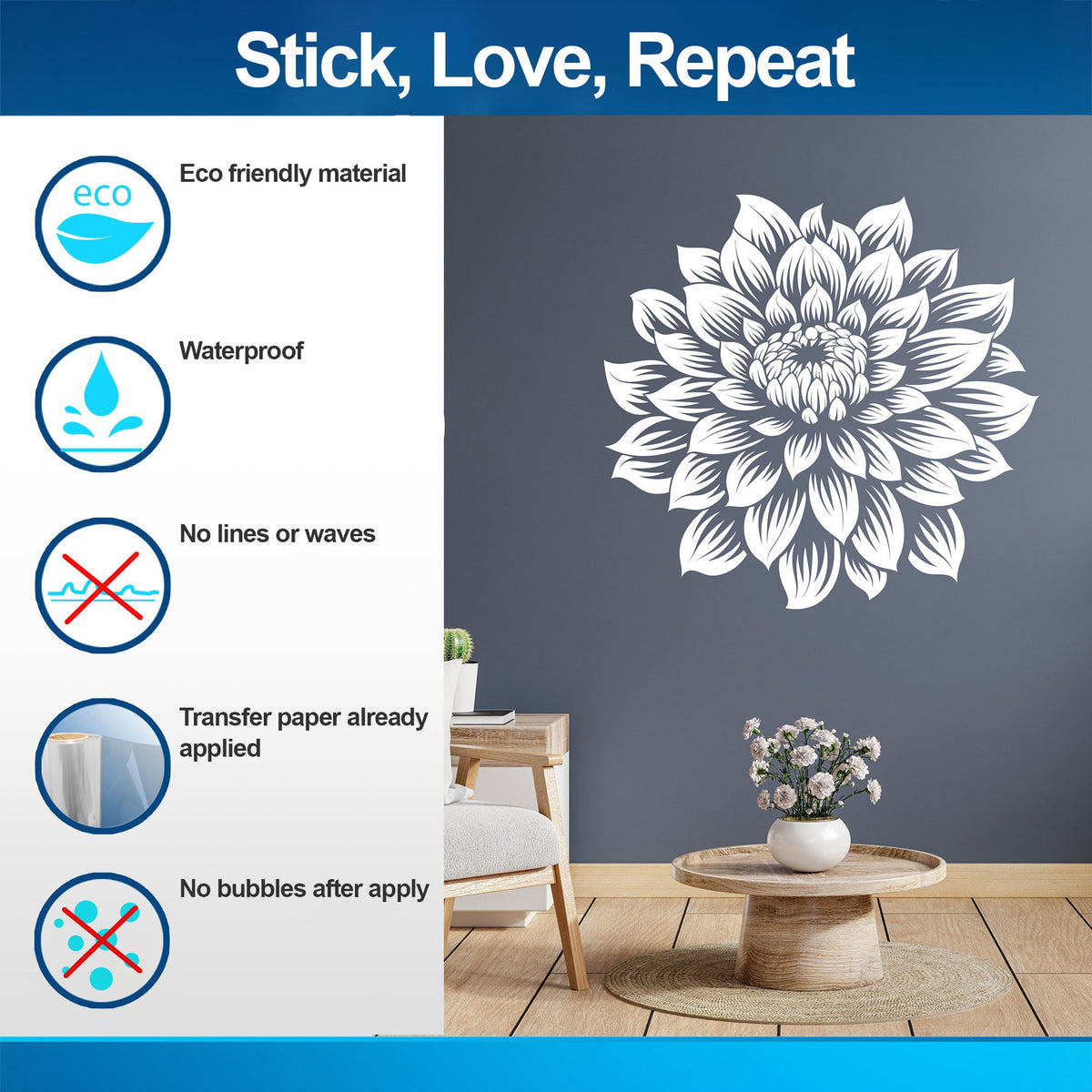 Floral vinyl wall decal shown as a home decor accent.
