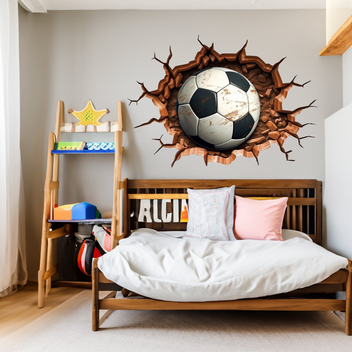 3D football breakthrough wall decal shown in a product view.