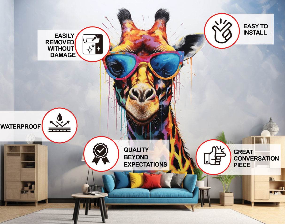 Product gallery view of Charming Giraffe with Glasses Wall Decal.