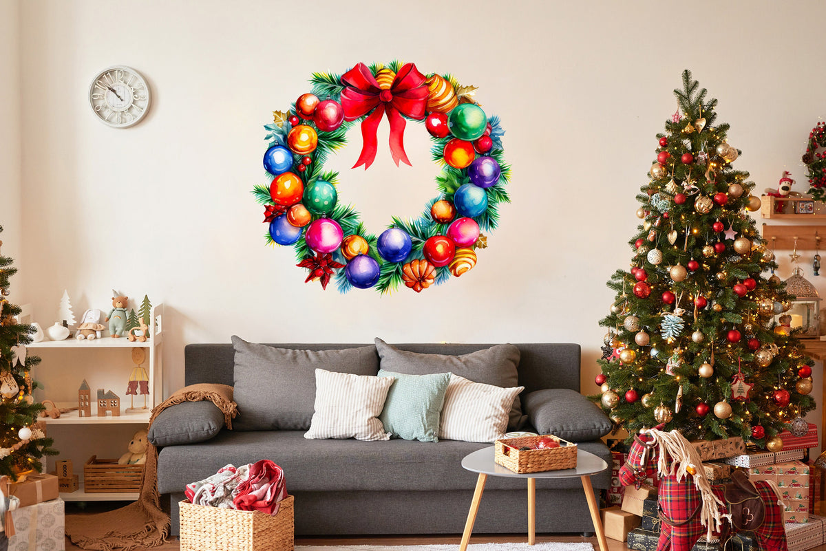 Additional product view of Enchanting Watercolor Christmas Wreath Wall Decal.
