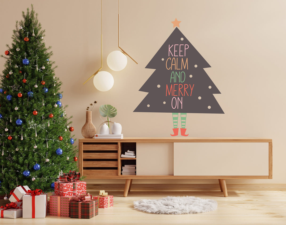 Product detail view of the Keep Calm and Merry On Christmas tree wall decal.