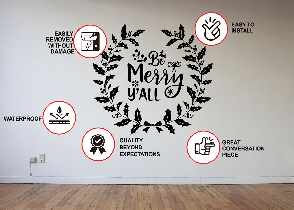 Additional product view of the Be Merry Y'all Christmas wall decal.