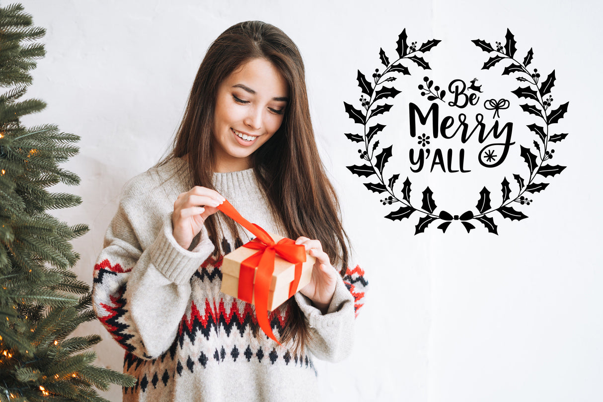 Alternate product presentation of the Be Merry Y'all Christmas wall decal.