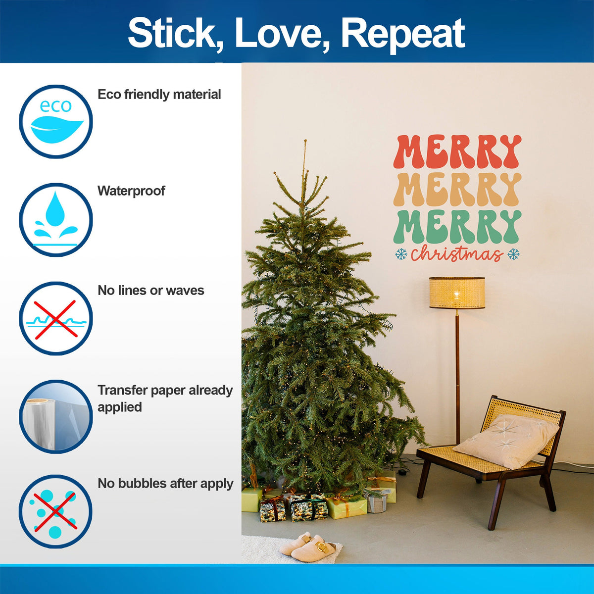 Alternate gallery view of the Merry Merry Merry Christmas wall decal.