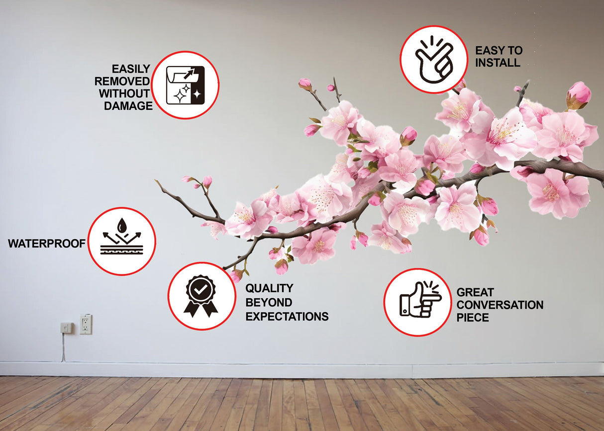 Delicate Cherry Blossom Branch Wall Decal - Serene Nursery Vinyl Sticker.