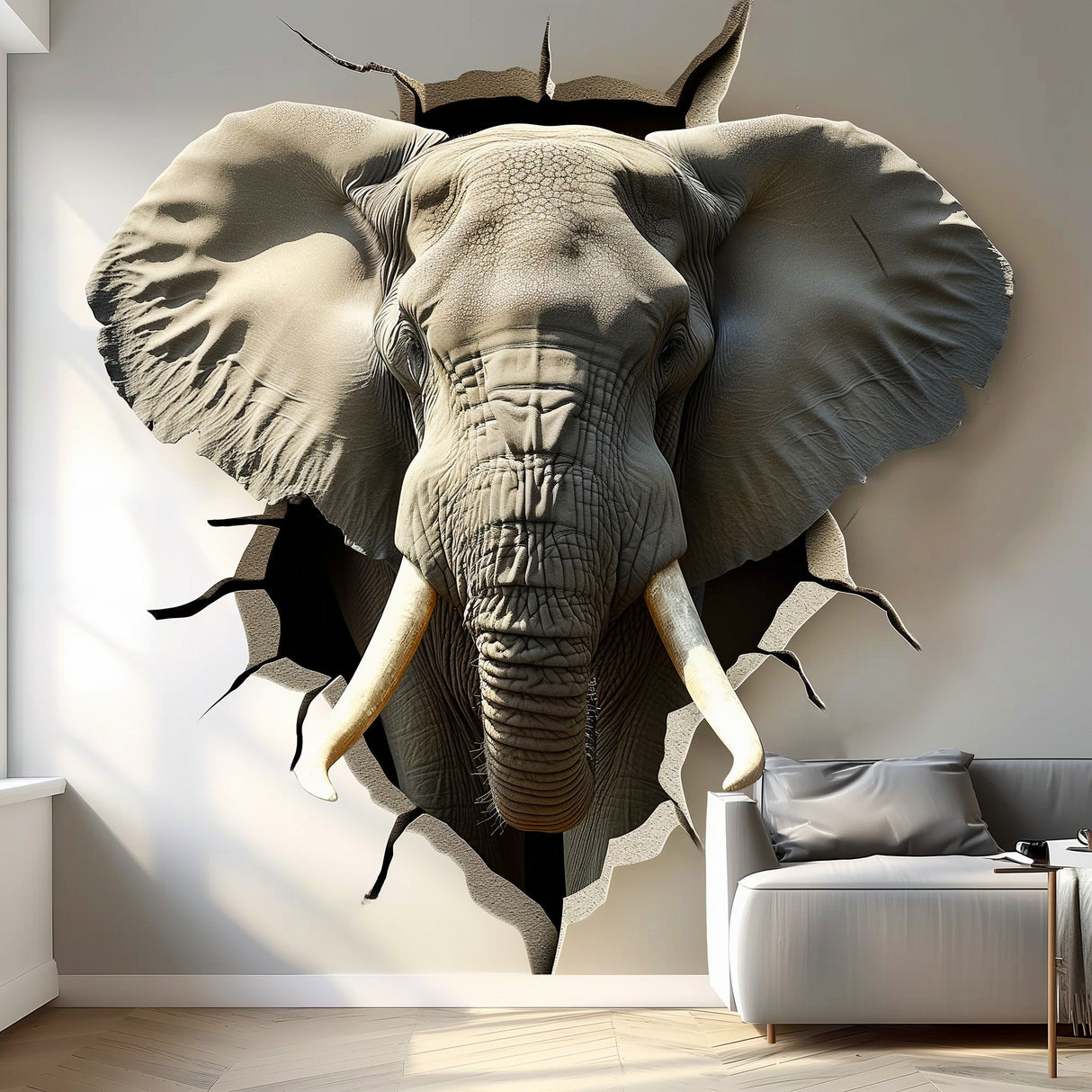 Alternate product view of 3D Elephant Head Wall Sticker.