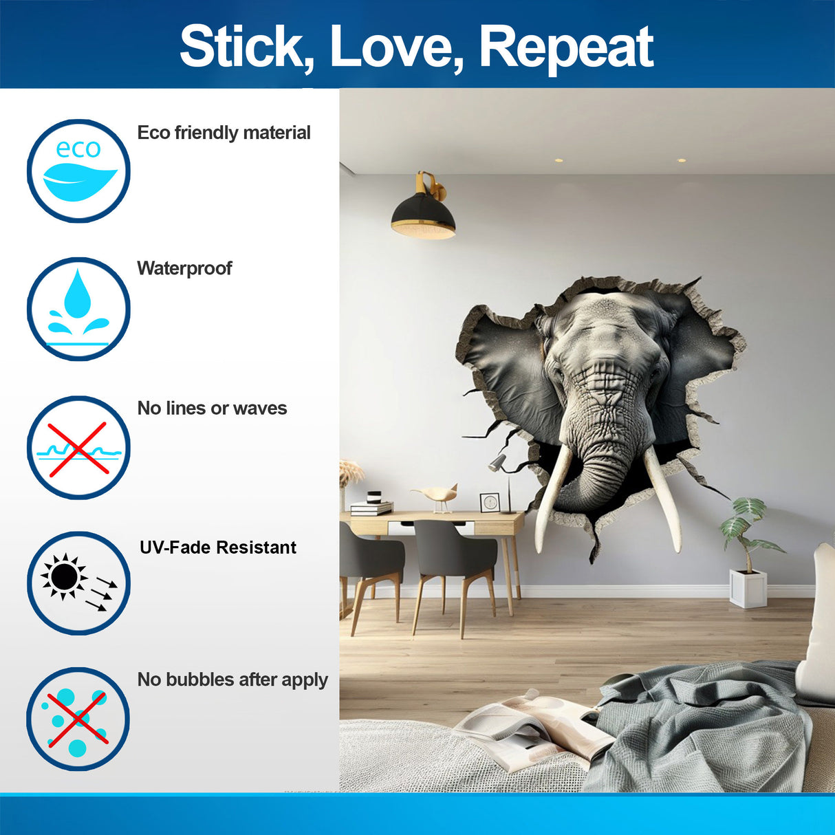 Additional product view of 3D Elephant Wall Decal.