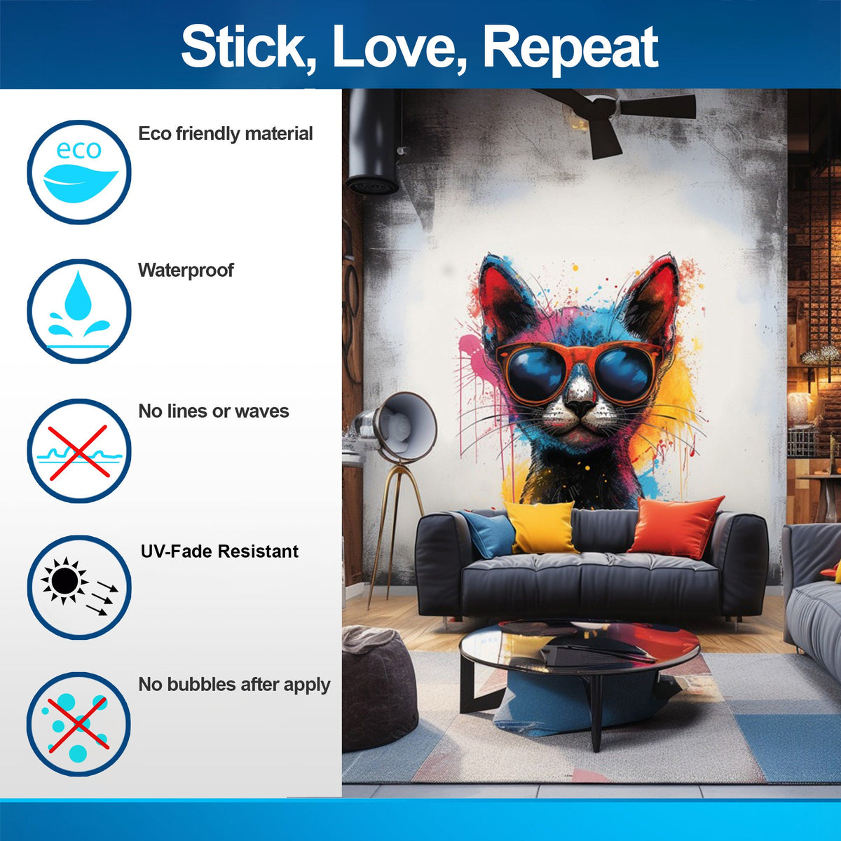 Additional product view of Chic Cat in Sunglasses Wall Sticker.