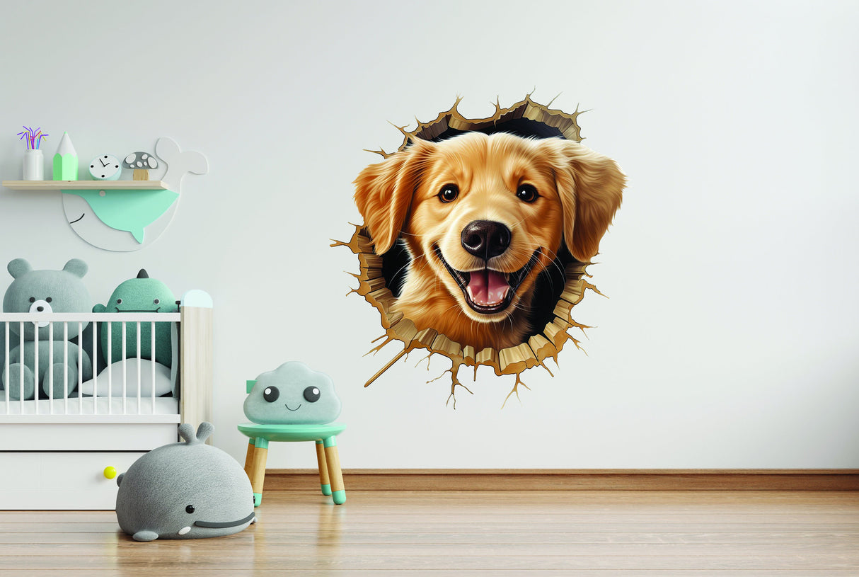 Peel-and-stick puppy wall decal presentation.